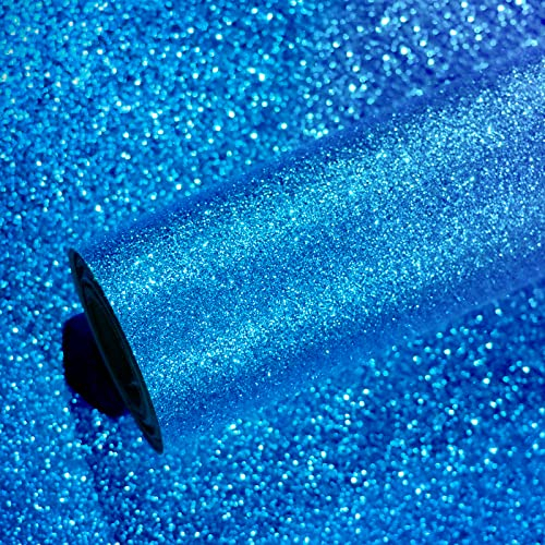 VEELIKE Papier Peint Pailleté Bleu Papier Peint Bleu Brillant Stickers Meubles Deco Papier Adhesif pour Meuble Papier Peint Adhesif Mural Salon Décoration Fête Vacances Chambre Armoire 40cm×300cm