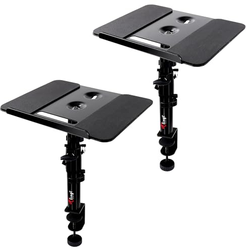 Deluxe Studio Monitor Stands, Desk Speaker Stand (2-Pack)- Heavy Duty 30x23cm Metal Tray, -10° to +10° Tilt Angle - Perfect for Studio Monitors, Bookshelf Speakers & Laptops - Black