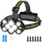 Lsnisni Stirnlampe, Superheller Kopflampe 10 LED 18000 Lumens, 10 Modi mit Rot Warnlicht, mit Helme Haken, USB Wiederaufladbar, IPX5 Wasserdicht für Arbeit, Camping, Wandern, Angeln, Fahrrad