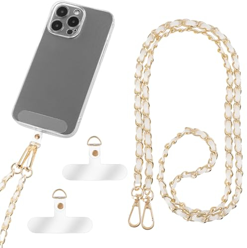 Amaxiu Cadena De Cuero Para Teléfono Móvil, Correa De Metal Para El Cuello, Cadena Para Teléfono Móvil, Correa De Cadena Para Teléfono Móvil, Correa Manos Libres Para Colgar Smartphones(blanco)