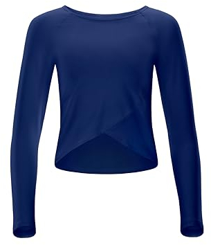 Winshape Damen Functional Light and Soft Cropped Long Sleeve Top Aet131ls Mit Overlap-Applikation Yoga-Shirt, Dark-Blue, L EU