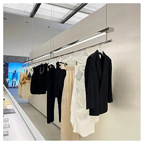 Sxlawesom LED-Kleiderständer zum Aufhängen, Beleuchtete hängende Kleiderständer Einzelhandelsgeschäft Garment Rack, Deckenmontage Kleiderbügel, Höhenverstellbar (Farbe : Silver, Größe : 59/1.5m)