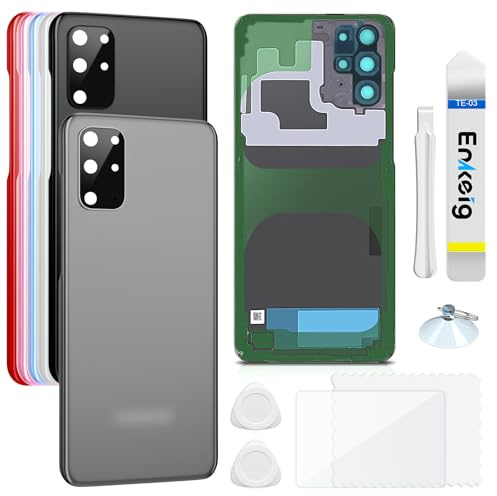 Enkeig Backcover Glas für Samsung Galaxy S20+ Plus G985 G986, Grau | Originalqualität Back glass Rückseite Glas Akkudeckel Rückwand Kamera Glas Ersatzkit mit Werkzeug und Kleber.