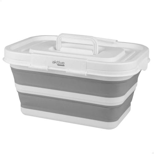 AKTIVE Panier Pliable 15 litres, Format Rectangulaire, 46X33X23 cm, avec Couvercle et Fermetures de Sécurité, Pliage Compact, sans Bpa, Boîte de Rangement Portable, Panier à Linge Pliable (63118)