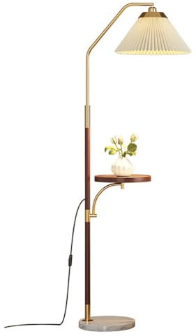 Wylolik Lampadaire avec Table Bois Abat-Jour plissé Lampes sur Pied Lampes Lecture Hautes pour Salon Lampe Verticale décorative Minimaliste Canapé Coin Lampadaires sur Pied pour Salon Chambre Coucher