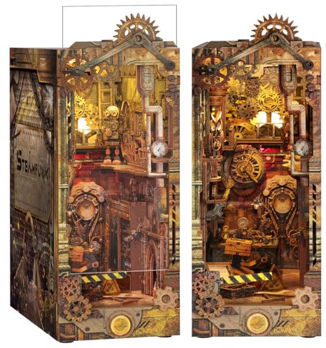 RONSTONE Book Nook - DIY Miniatur Puppenhaus Booknook Kit mit Staubschutzhülle - Buchstütze Bücherregal Einsatz Dekor mit Led Licht - Steampunk 3D Puzzles Geschenk für Erwachsene