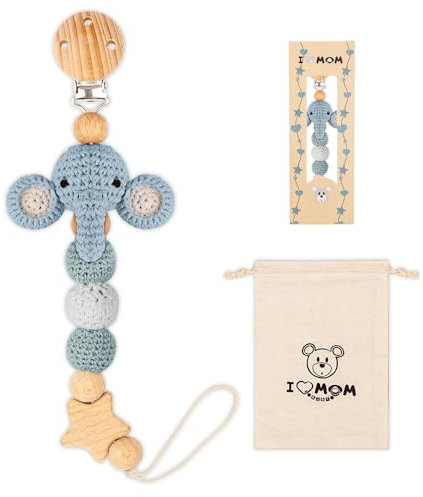 Xencca Handgemachte blaue Elefanten Schnullerkette - Geschenk für Babyparty, Geburtstag Weihnachten