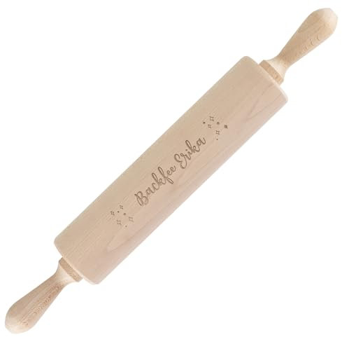 Herz & Heim® Nudelholz mit Gravur personalisiert mit Namen oder Wunschtext (Backfee)