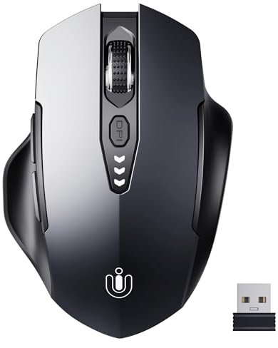 Uineer Souris sans Fil Rechargeable, Affichage Visible de la Batterie, Souris Optique 2.4G USB, 4 Niveaux DPI réglables, Gris Mat