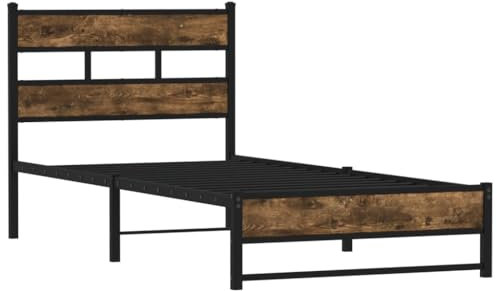 vidaXL Metallbett, Bett ohne Matratze mit Kopfteil, Bettgestell mit Lattenrost, Einzelbett für Schlafzimmer, Räuchereiche 80x200cm