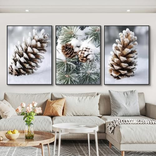 champracer 3er Poster Set, Ohne Rahmen Poster Bilder, Kiefernzapfen Schnee Szene Wohnzimmer Tannenzapfen Deko, Moderne Schlafzimmer Wandbilder Bilder (21x30 cm,Kiefernzapfen)