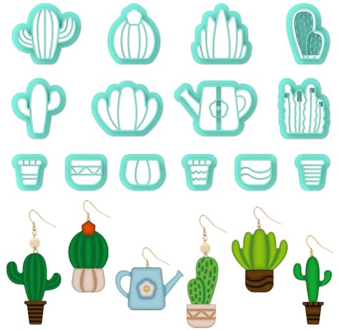 ORIGACH 14 Pcs Potted Plant Clay Cutters, Cactus Polymer Clay Cutter for Earring Making Potted Plant Shape Clay Cutters for Jewelry Making