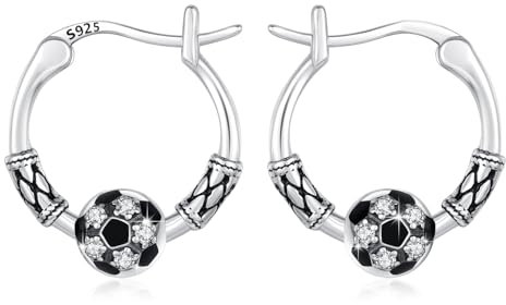 Fußball Ohrringe 925 Sterlingsilber Hypoallergen Fußball Creolen Sport Ohrringe für Damen Herren
