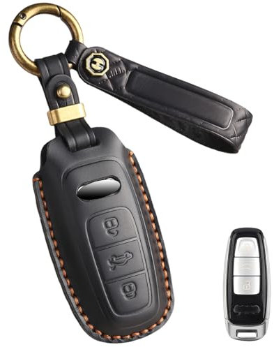 YONUFI Schlüsselanhänger Cover für Audi Leder Schlüsseletui Schlüsselanhänger für Audi A3 A6 A7 E-Tron A8 Q8 2019-2022 Autoschlüsselhalter (Schwarz)