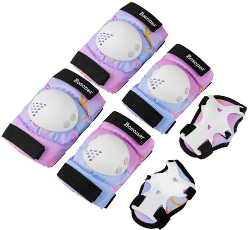 BOSONER Knieschoner Kinder Schoner Inliner Protektoren 6er Set Schützer Inliner Inline Skates Knie Und Ellenbogenschützer Schutzausrüstung Knieschützer Skateboard (14#Rosa-Blau, M (6-15Jahre))