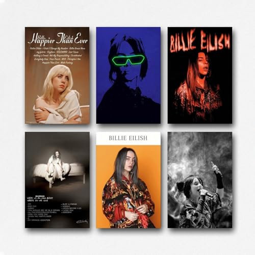 LonGPAN Ein Set von 6 Billie Eilish Music Vintage Cover-Postern