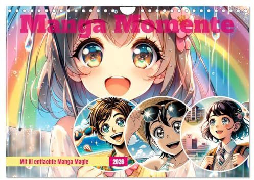 Manga Momente - Mit KI entfachte Manga Magie (Wandkalender 2026 DIN A4 quer), CALVENDO Monatskalender: Manga Fantasien durch KI neu erwacht (CALVENDO Spass)