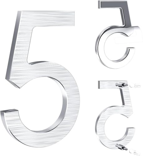 Yafimea numero civico esterno argento 12,5 cm – In alluminio massiccio con superficie spazzolata, adesivo o con viti, impermeabile – Per porta, muro, cancello, recinzione (5)