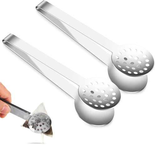2 Pcs Tea Bag Squeezer Tongs, Stainless Steel Teabag Strainer, 6 Inch | 2 stainless steel tea bag squeezer tongs, 6 inch, non-slip, lemon clip shape, for draining tea bags and ice
