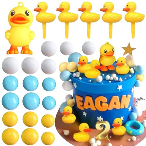 Ente Geburtstag Party Dekoration Set, kleine gelbe Kuchen Dekorationen, blau gelb weiß Zubehör, niedlich Ente Ball Kuchen Dekorationen, Cupcake Dekorationen, Baby Shower Party Zubehör