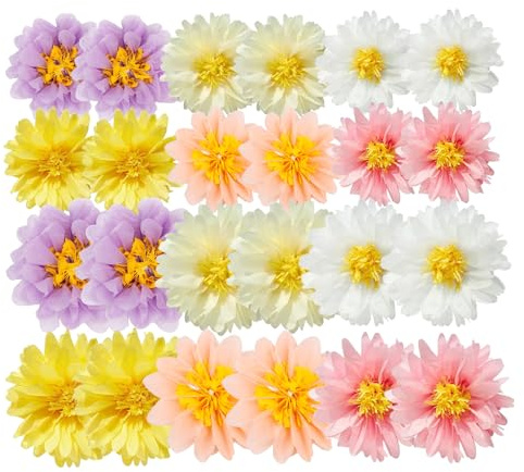 UCFBWO 24 Stück Papierblumen Pompons Deko, Pastell Gänseblümchen Deko | Papier Pompons Papierblumen Zum Aufhängen für Seidenpapier Hochzeit Babyparty Geburtstagsdeko Mädchen Gartenparty Deko