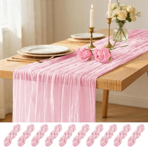 10 Pièces Chemins de Table Rose, Chemin de Table en Étamine, 45x275cm | Chemin de table en gaze, long tissu transparent rustique, chemin de table en tissu fromage, pour fête de mariage
