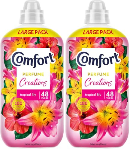 Comfort Perfume Creations Tropical Lily Fabric Conditioner Softener with Motion-Activated Fragrance Technology 100 Days of Freshness 48 washes (1.44 L) (Pack of 2)