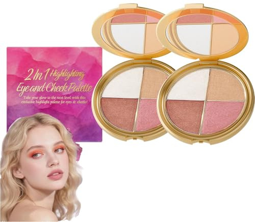 4 in 1 Highlighting Augen und Wangenpalette,Reise Make up Palette,Neutraler Lidschatten und Rougepuder für Frauen,Gesichts Make up Set,Highlighter Palette Makes up,Kontur Set für das Gesicht (2PC)