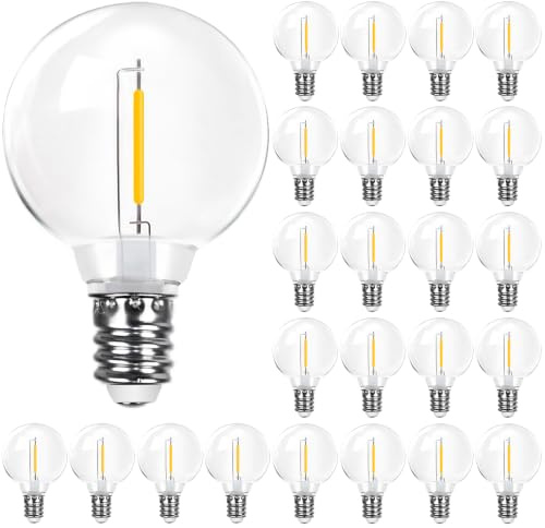 ROMANJOY 25er G40 LED Ersatzbirnen für 24V Niedervolt & Solar-Lichterkette | E12 Fassung 1W Warmweiß 2700K, IP44 Wassergeschützt Kunststoff Außen Leuchtmittel, Garten Party Deko