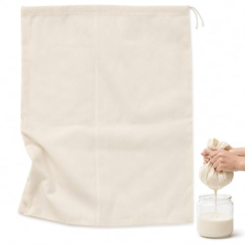 Reusable Cotton Muslin Straining Bag, Fine Mesh Food Strainer Filter Bag for Nut Milk Juice Cheesecloth Yogurt Home Brewing Hop Bag, 55cm x 40cm