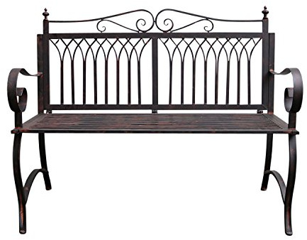 aubaho Gartenbank Bank Antik-Stil Garten Metall Eisen braun Gartenmöbel Parkbank 119cm