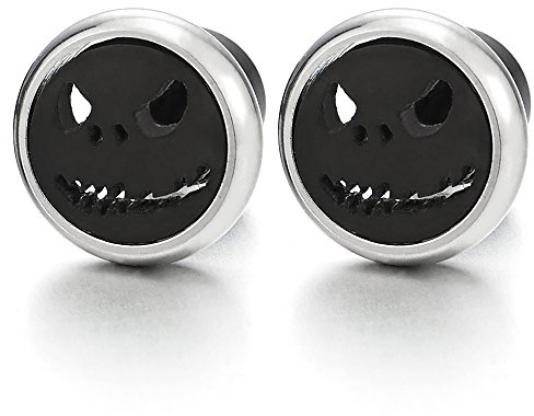 Silber Schwarz Klein Monster Kreis Ohrstecker Herren Damen Jungen, Gestüt Ohrringe Edelstahl, Schraube Wieder, 2 Stücke
