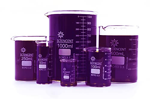 Vaso de cristal transparente de 50 ml, 100 ml, 250 ml, 500 ml, 1000 ml vaso medidor de borosilicato, vaso de cristal para escuela, química, laboratorio, suministros de estudio. Glass Beaker set of 5