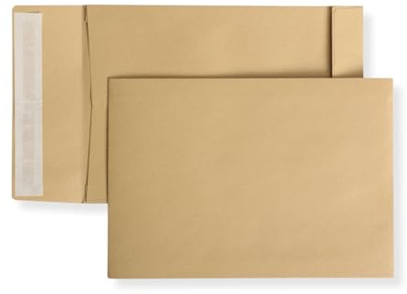 50 St. B5 Faltenversandtaschen braun mit 30 mm Falte 110 gr. Kuvert 176x250x30 mm Haftklebend Briefumschläge HK Briefhüllen