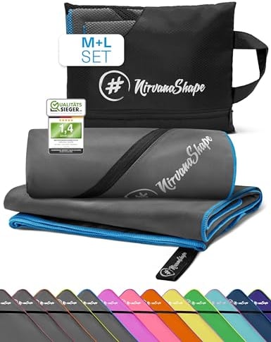 NirvanaShape Mikrofaser Handtuch, Microfaser Handtücher leicht, kompakt als Sauna-Handtuch, Badetuch, Strandtuch, Sporthandtuch, 2er Set L+M 140 x 70 + 120 x 60 cm