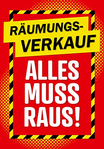 Räumungsverkauf Alles muss raus! 80x56cm - Banner/Aufkleber wasserfest UV-beständig - Sale Aufkleber Rabatt Gelb (rot)