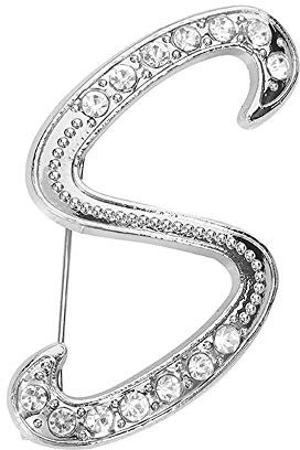 Tonsee Brosche 1PC Kristall 26 Englische Buchstaben Silber Brosche Paar Denkmal Schmuck Liebe Geschenke Schmuck Glitzersteine, Strasssteine, Brosche mit Initialen (S)