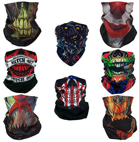 SMEHCF 8 Multifunktionstuch Gesichtsmaske Motorradmaske Sportmaske Sturmmaske Maske Halsmanschette Schal Bandana für Damen Herren Clown Joker Vampir Skelett Schädel Amerikanische Star Flagge