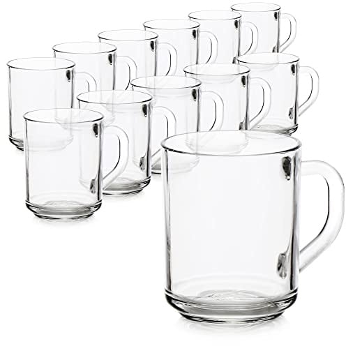 COM-FOUR® 12x Teglas, Drickglas med handtag för te och kaffe | Perfekt för varma drycker - kakao - latte macchiato och cappuccino