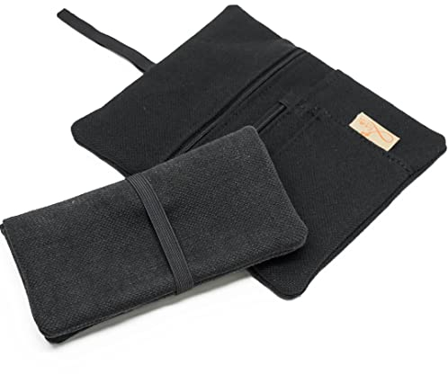 Leia Design Porta Tabacco Cartine e Filtri Idrorepellente Cucito a Mano - Porta Tabacco Donna - Porta Tabacco Uomo - Portatabacco in Tessuto con Cerniera Extra per Filtrini (Nero)