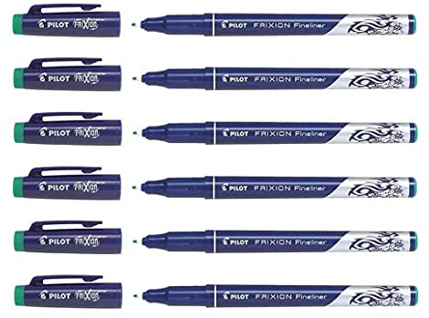 Pilot Fineliner Frixion 6 Stück, radierbar, feine Spitze, Grün