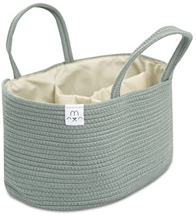 Natemia Rope Diaper Caddy Organizer│Large Portable Nursery Storage Bin and Car Travel Organizer│Tote Bag with Dividers for Diapers & Wipes