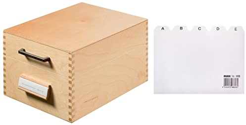 HAN Holz - quer Karteikarten inkl Leitkarte DIN A6, Karteiregister, Leitregister Register A - Z