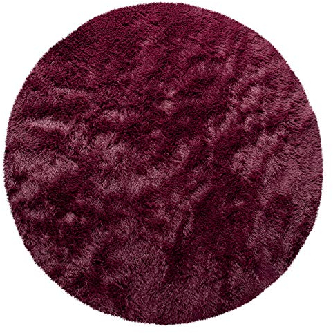 Paco Home Hochflor Teppich Rund Wohnzimmer Schlafzimmer rutschfest Shaggy Modern Flauschig Einfarbig Langflor Kunstfell, Grösse:80 cm Rund, Farbe:Lila