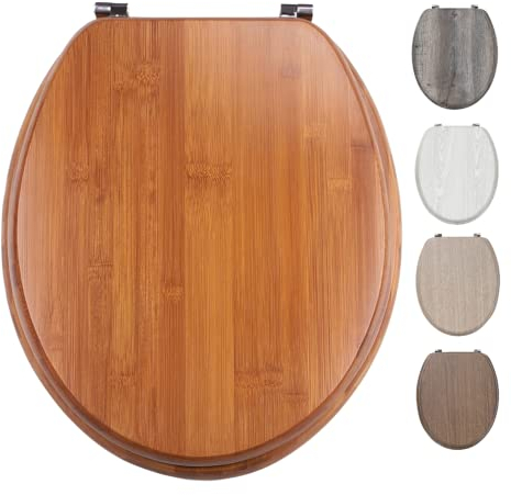 TIENDA EURASIA® Tapa de WC Universal - Diseño Efecto Madera - Tapa Fabricada en MDF con Bisagras de Acero Inoxidable - Medida 43,5 x 37,5 cm (140484 - Bambu)