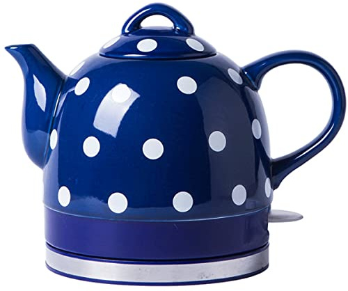 Bouilloire En Céramique Bouilloire Électrique Sans Fil 1 Litre, Rétro Rouge Bleu Avec Imprimés, Design Oriental,1000W Ebullition Rapide,sans BPA Auto-Arrêt & Protection Anti-Ébullition à Sec (B:Blue)