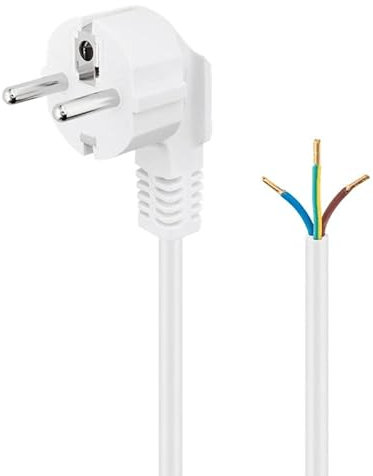 CABLEPELADO Cable alimentación CEE7 | Enchufe Schuko a bornes | Sección 1 mm² | H05VV-F | Apto para enchufes, regletas, Fuentes de alimentación, portalámparas | Blanco | 5 Metros