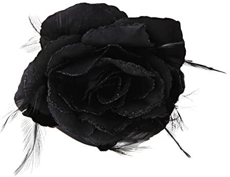 Topkids Accessories Rose Flower Hair Clip Hairband Floral Corsage Fascinator Hair Band Aligator Beak Grip for Women & Girls Wedding Prom Party Special Occasion (Black)