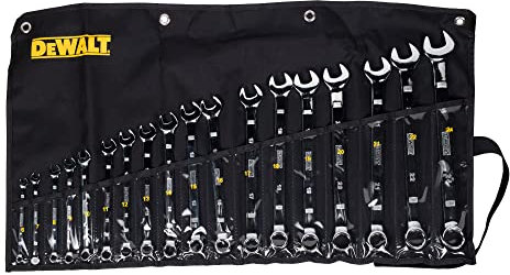 DEWALT Jeu de 18 clés mixtes coudées à 15° ISO 3318 DIN 3113 7-24 mm
