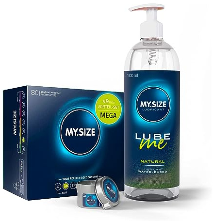 MY.SIZE Spar-Set Kondome 49 mm, 80er Pack + Gleitgel Natural 1000 ml + Massagekerze Vanille, Vorteilspack